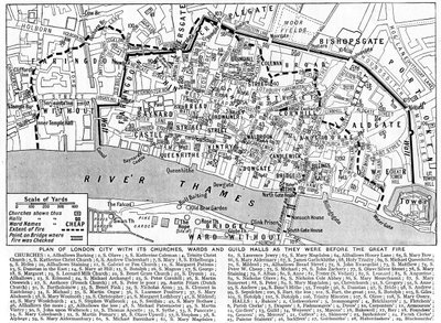 Plán City of London zobrazující kostely, oddělení a cechovní síně, 1926-1927 od Unbekannt