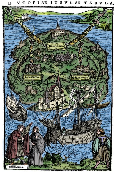Plán ostrova Utopie, 1518 od Unbekannt