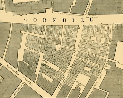 Plán ukazující rozsah velkého požáru v Cornhill v roce 1748, c1872. od Unbekannt
