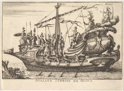 Talíř 12: Atalanta vedená Dianou Atalata condoti da Diana, doprovázená válečníky s ..., 1664. od Unbekannt