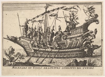 Talíř 13: Argonauti Meleager a Tydeus vedení Cupidem Meleagro et Tideo Argonotes condotti..., 1664 od Unbekannt