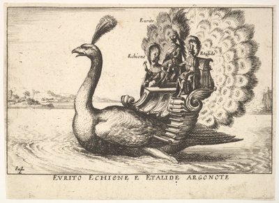 Talíř 14: Argonauti Eurytus, Echion a Aethalides Eurito Echione e Etalide Argonote..., 1664. od Unbekannt