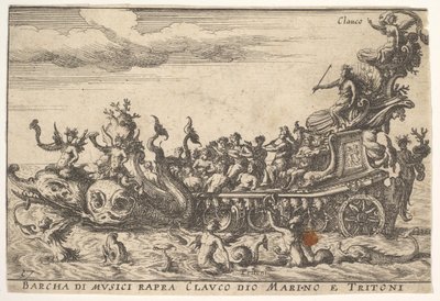 Deska 16: Loď hudebníků s bohem moře Claucusem a tritony Barcha di musici rapra C..., 1664. od Unbekannt