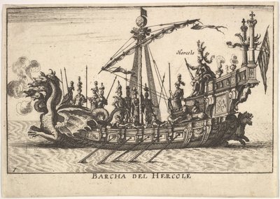 Deska 1: Loď Herkula Barcha del Hercole s přídí s dračí hlavou a Herkulesem na pl..., 1664. od Unbekannt