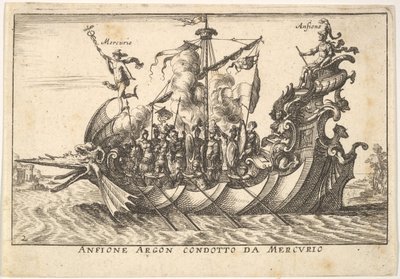 Talíř 2: Argonautský Amphion vedený Merkurem Anfione Argonem. Condotto da Mercurio, s..., 1664. od Unbekannt
