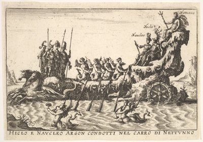 Talíř 9: Argonauti Hicleus a Naucleus vedli v plováku Neptun Hicleo e Naucleo Argo..., 1664. od Unbekannt