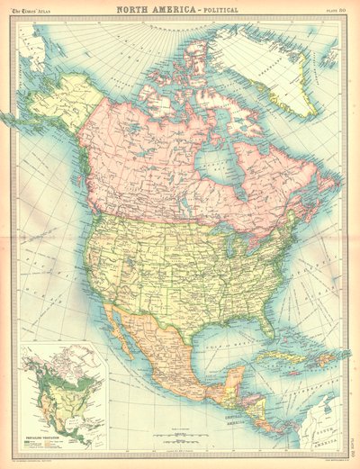 Politická mapa Severní Ameriky od Unbekannt