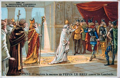 Papež Štěpán II prosí o bezpečnost Pepina Krátkého od Langobardů, kolem 750 našeho letopočtu, 19. století od Unbekannt