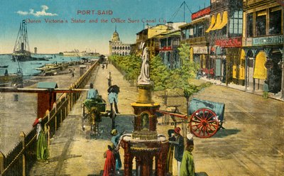 Port-Said - Socha královny Viktorie a kancelář Suezského průplavu Co., c1918-c1939. od Unbekannt