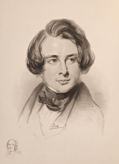 Portrét Charlese Dickense. Náčrt Dickensovy sestry Fanny, vlevo dole, 1842. od Unbekannt