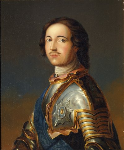 Portrét císaře Petra I. Velikého 1672-1725 v rytířské zbroji od Unbekannt