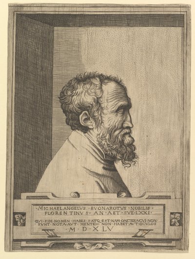 Portrét Michelangela z profilu směřující doprava zasazený do výklenku, 1545. od Unbekannt