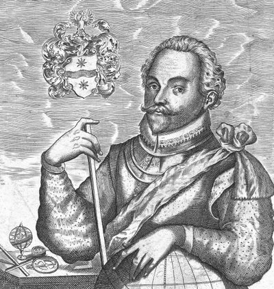 Portrét sira Francise Drakea. Frontispis z The World Encompassed, 1628 od Unbekannt