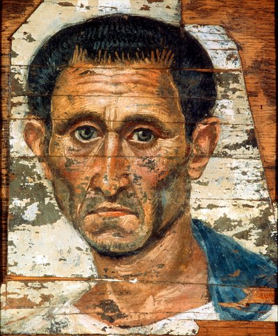 Portrét muže středního věku v modrém plášti, portrét římsko-egyptské mumie, konec 1. století od Unbekannt