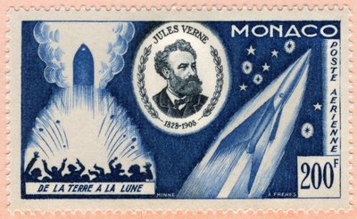 Poštovní známka vydaná v Monaku dne 7.6.1955 k oslavě padesátého výročí úmrtí spisovatele Julese Verna (tisk) od Unbekannt