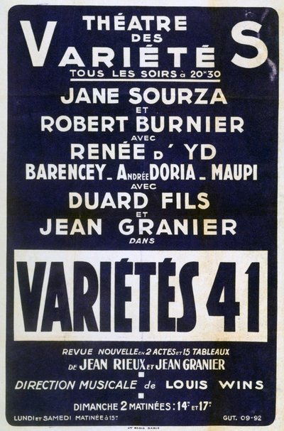 Plakátová reklama Variétés 41 varieté, Francie, 1941 od Unbekannt