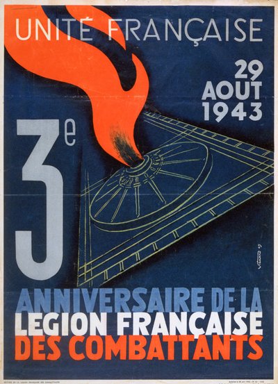 Plakát ke 3. výročí založení Legion Francaise des Combattants, 1943 od Unbekannt