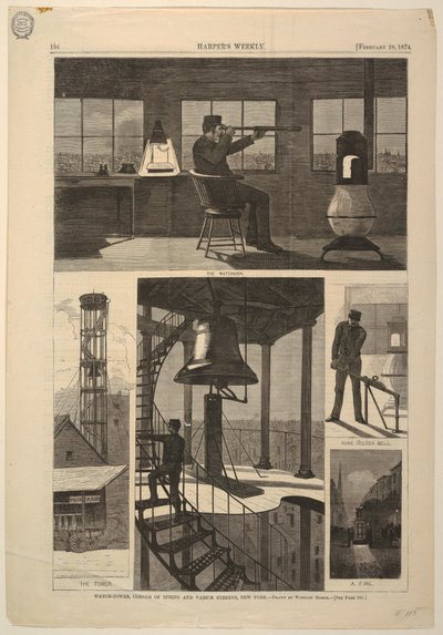Print, Watch-tower, Corner of Spring and Varick Streets, New York, 28. února 1874 od Unbekannt