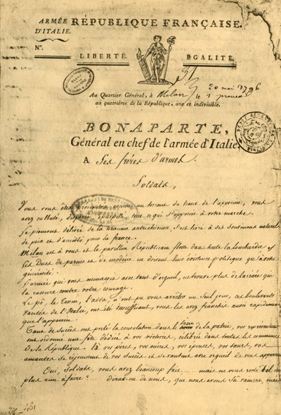 Provolání Napoleona jeho bratrům ve zbrani, 20. května 1796, 1921. od Unbekannt