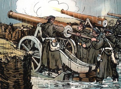 Pruská dělostřelecká baterie v akci, francouzsko-pruská válka, 1870-1871 od Unbekannt
