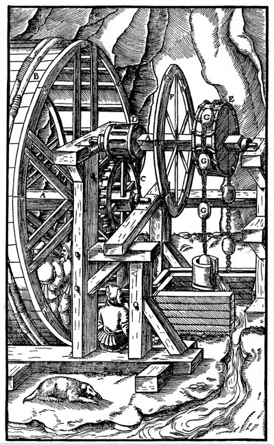 Pumpa poháněná muži na běžícím pásu, 1556 od Unbekannt