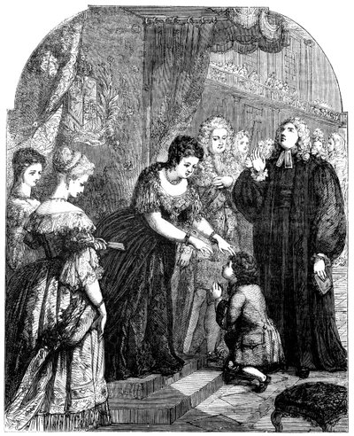 Královna Anna 1665-1714 dotýkající se mladého Samuela Johnsona pro zlo od Unbekannt