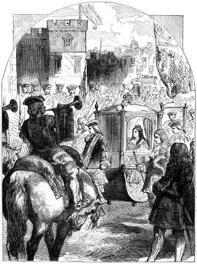 Královna Anna 1665-1714 poslední postup do budovy parlamentu, Westminster, Londýn, 19. století od Unbekannt