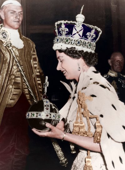 Královna Alžběta II se vrací do Buckinghamského paláce po své korunovaci v roce 1953 od Unbekannt