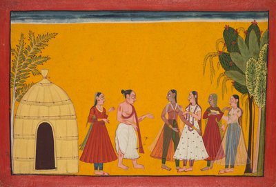Ráma a Sita byli odvedeni ke knězi, aby stanovil datum svatby, stránka z Rámájany..., c1700-17 od Unbekannt