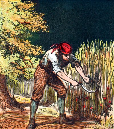 Žací stroj začíná sekat úrodu pšenice srpem, 1867 od Unbekannt