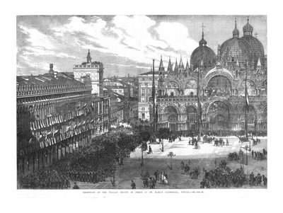 Přijetí italských jednotek před katedrálou sv. Marka, Benátky, 1866 od Unbekannt