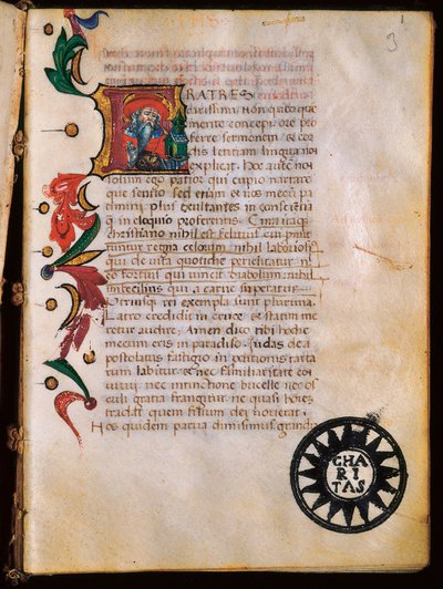 Reprezentace svatého Jeronýma (347-420), iluminovaná strana převzata z „Opuscula theologica“. od Unbekannt