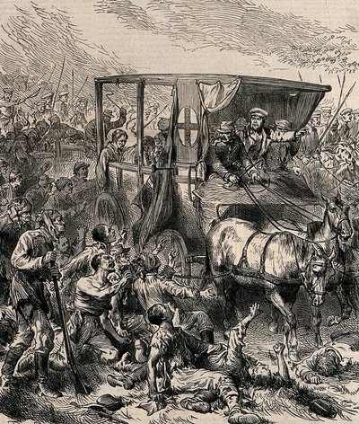 Záchrana zraněných ruských vojáků z bitevního pole, cca 1878 od Unbekannt