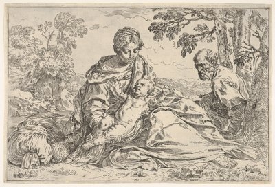 Odpočívej na útěku do Egypta, Marie drží malého Krista se sv. Josefem..., ca. 1640 nebo později. od Unbekannt