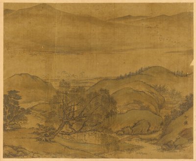 Říční krajina: vrba a další stromy, zvlněné kopce..., dynastie Yuan nebo Ming, 1279-1644. od Unbekannt