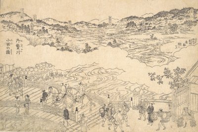 Řeka Omue a most Oda, 1700. od Unbekannt