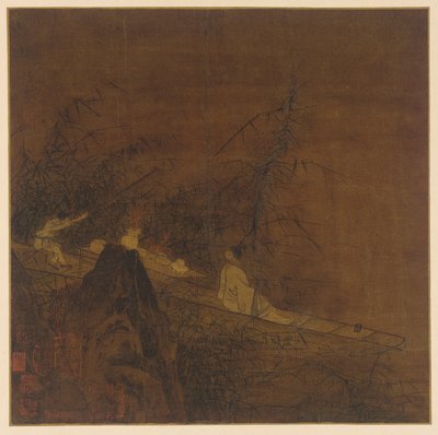 Říční scéna: loď mezi divokým bambusem, dynastie Ming, 1368-1644. od Unbekannt