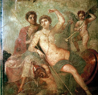 Římská nástěnná malba Amor, Venuše a Mars, Pompeje, Itálie od Unbekannt