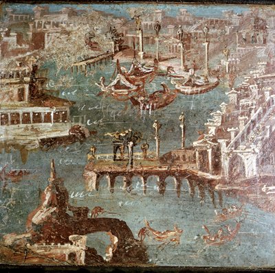 Římská nástěnná malba přístavní scény, Stabiae, poblíž Pompejí, Itálie od Unbekannt
