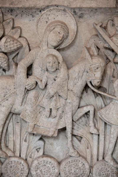 Románský basreliéf z hlavního města v katedrále Autun zobrazující Útěk do Egypta, Autun, Francie od Unbekannt