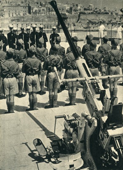 Royal Marines na přehlídce oslavující úspěšnou obranu Malty, druhá světová válka, 1943 1944. od Unbekannt