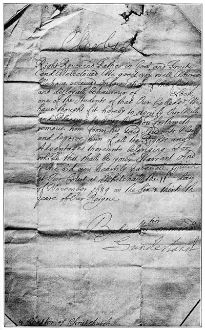 Královský mandát vymazat jméno Locke ze studentů Christ Church, Oxford, 1684, 1894 od Unbekannt
