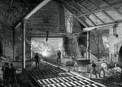 Spouštění roztaveného železa do prasat, c1880 od Unbekannt