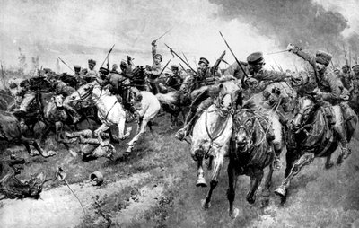 Ruští kozáci útočící na německou armádu, východní Prusko, první světová válka, 1914 od Unbekannt