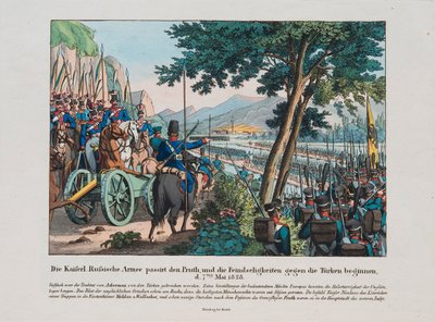 Ruská armáda překračuje řeku Pruth do Moldávie v květnu 1828, c. 1830 od Unbekannt