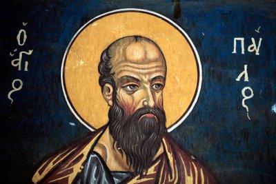 Svatý Pavel: byzantská freska ze 14. století (1332) Nathex, jižní stěna kostel Panny Marie Phorbiotissa, Asinou místo UNESCO Troodos region, Kypr od Unbekannt