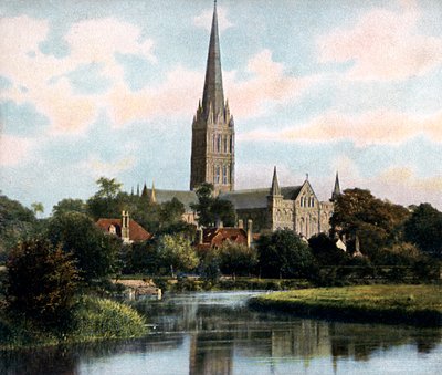 Katedrála v Salisbury při pohledu z řeky Avon, Salisbury, Wiltshire, počátek 20. století od Unbekannt
