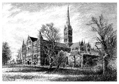 Katedrála v Salisbury, z jihozápadu, 1895 od Unbekannt