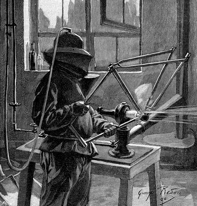 Pískování spojů rámu jízdního kola, Francie, 1896 od Unbekannt