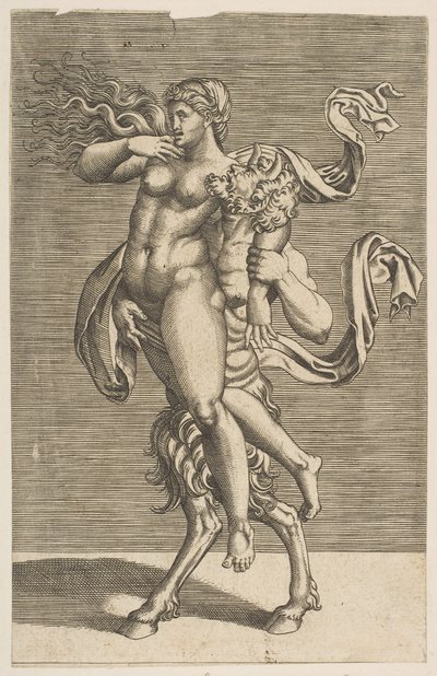Satyr nesoucí nymfu omezující její pravou paži, ca. 1515-1600. od Unbekannt